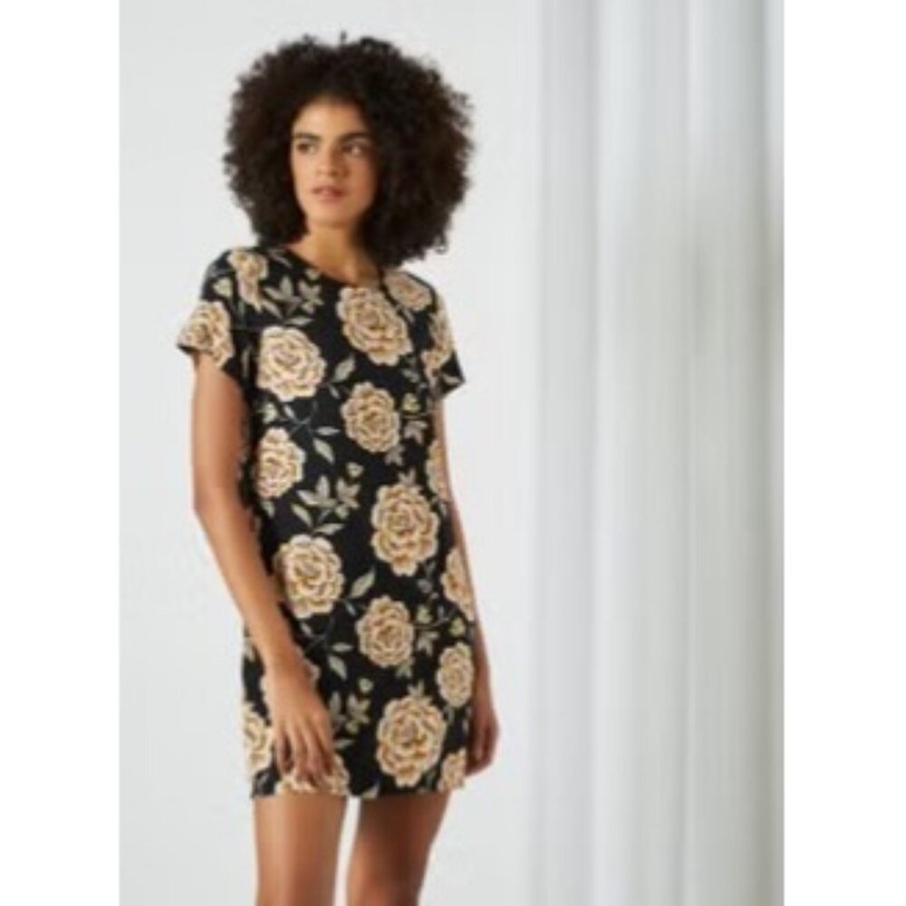 Forever 21 Floral Print Black Short Sleeve Dress Size S
